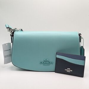 NWT Coach Silver, Faded Blue & Midnight Navy Purse & Card Case Set